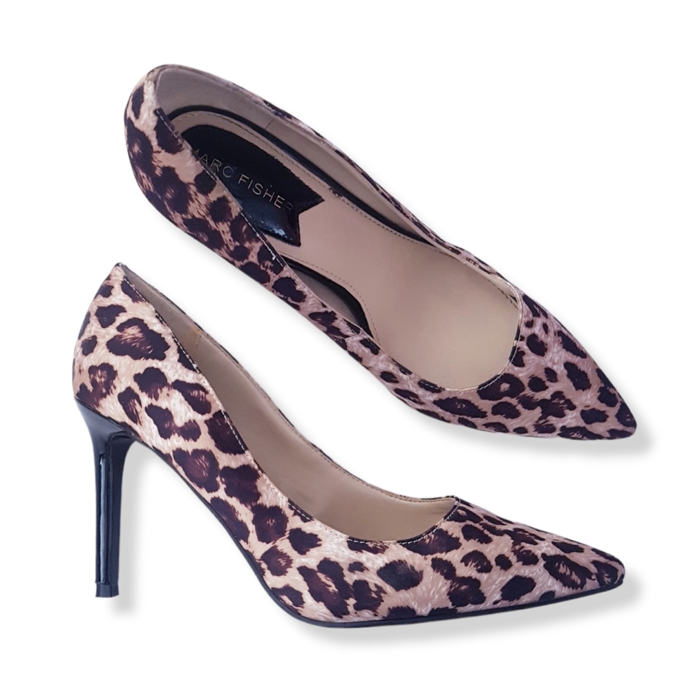 MARC FISHER Brown & Black Animal Print High Heels